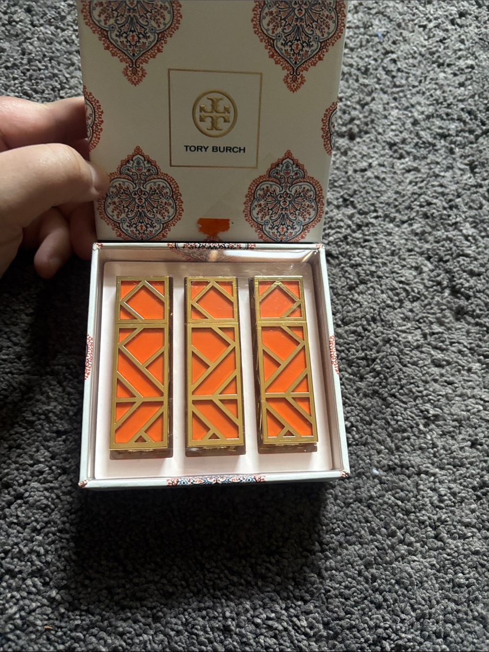 Tory Burch Gold Logo Lip Color Set with Orange Accent